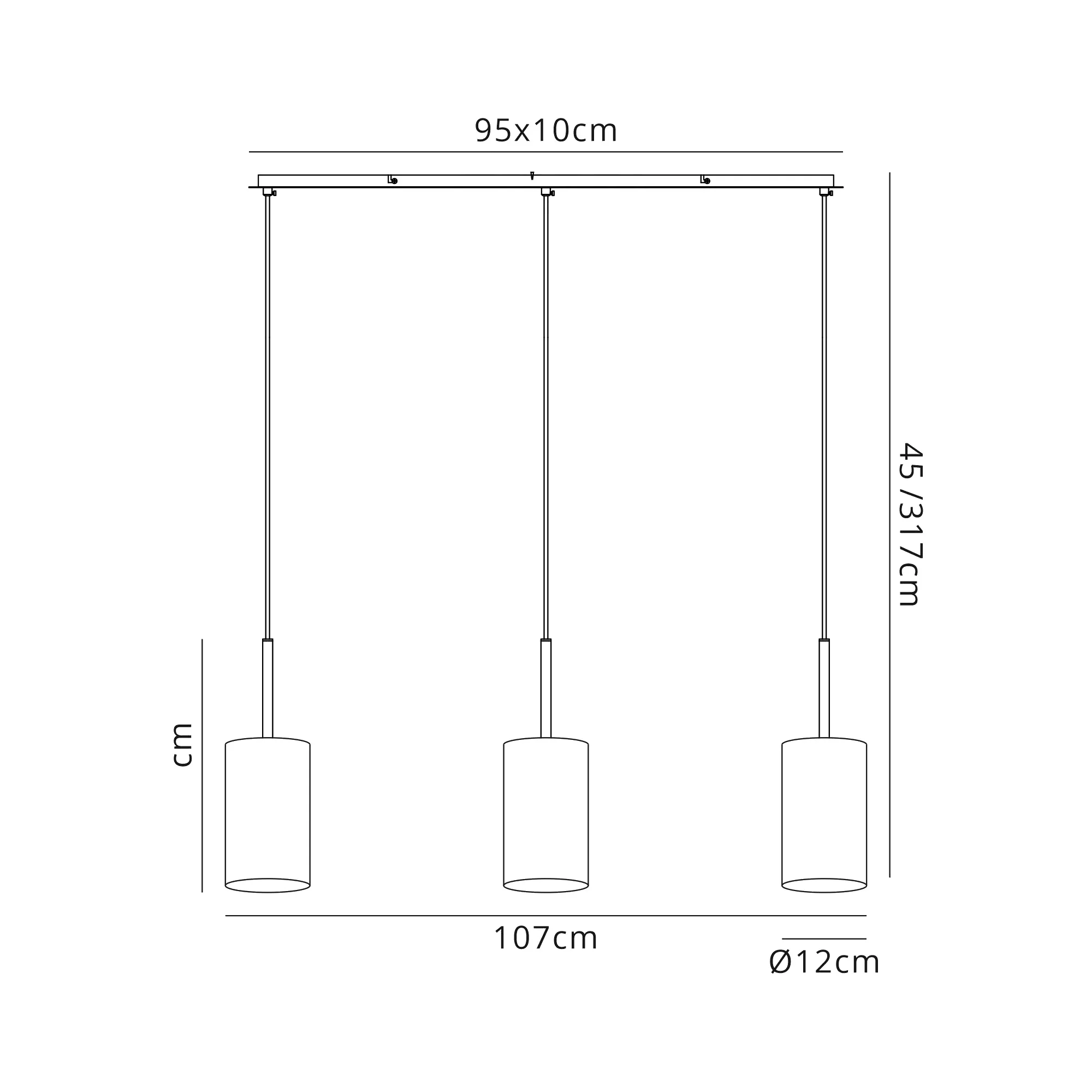 Baymont 12cm Shade 3 Light Pendant Polished Chrome, Black/White DK0767  Deco Baymont CH BL